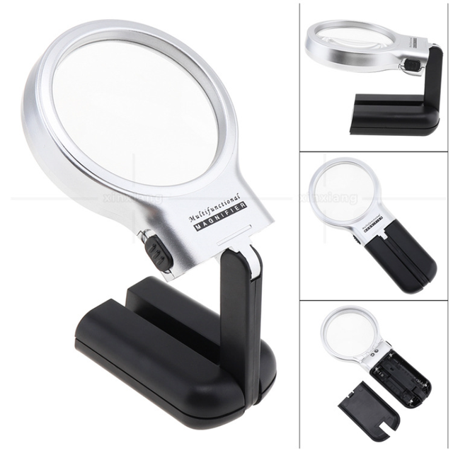 3X Folding Lamp Loupe Magnifier Reading Portable Handheld Illuminated  Magnifying Glass with 2 LED Lights for Newspaper - AliExpress